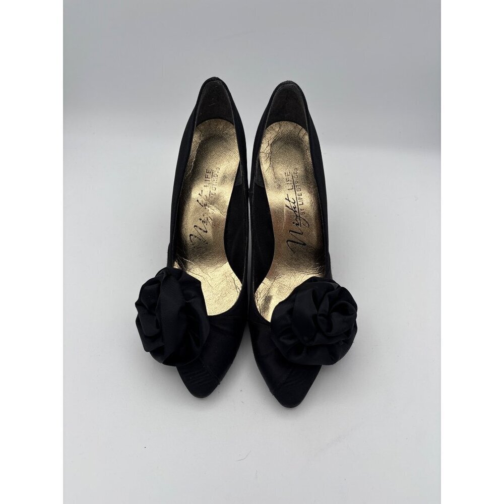 Life Stride Black Heels with Floral Accent